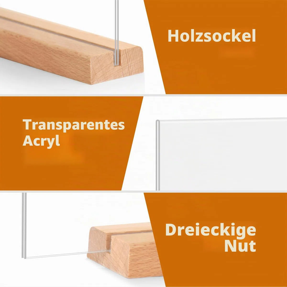 4 Stück Tischaufsteller A4, Holz T Form Acryl Ständer Preisschilder Aufsteller Tischständer für Prospekte Menükarte Werbung Fotorahmen, Kunststoff Foto Bilderrahmen mit Holzfuß für Haus, Büro, Laden