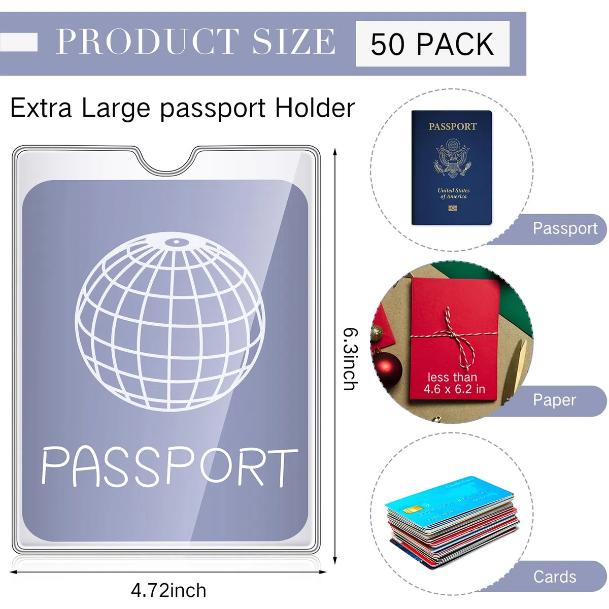 Patelai Transparente Dokumenten-Umschläge, Großpackung, 10,2 x 15,2 cm, Reisepasshülle mit Daumenkerbe, PVC-Kunststoff, Geldumschläge, hält bis zu 30 Blatt, für Schule, Büro, Reisen, Aufbewahrung,