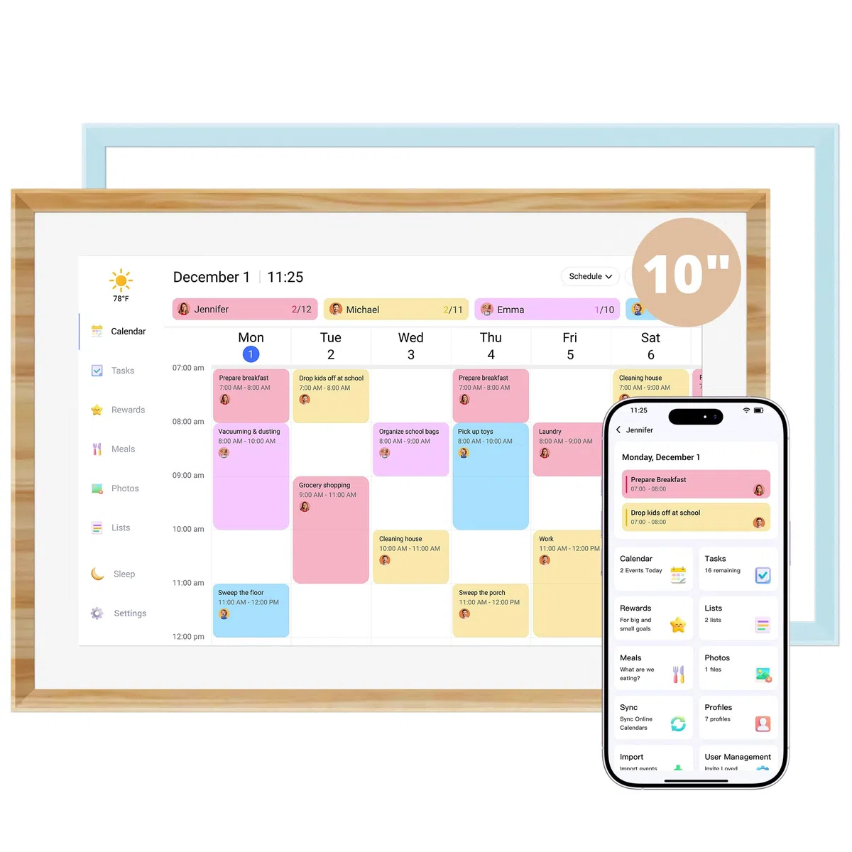 Dragon Touch 10,1 Zoll Digitaler Kalender, Wand- und Schreibtischaufwand mit doppelten austauschbaren Schnapprahmen, intelligenter Familienplaner, Digitaler Bilderrahmen für Mutter, Frauen
