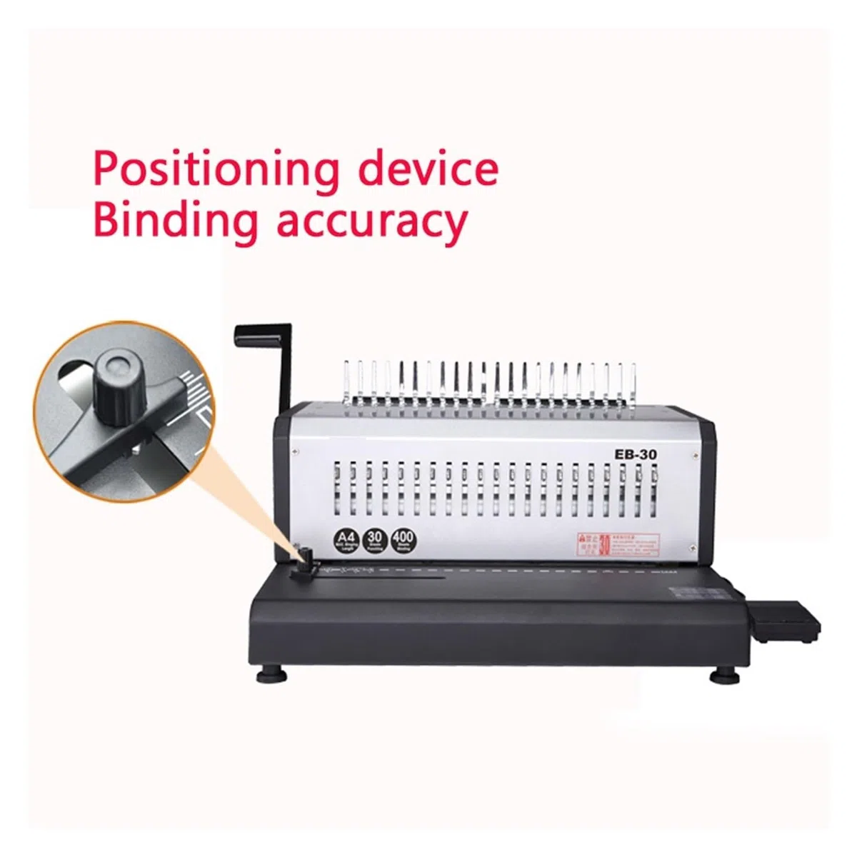 Bindegerät, Elektrische Kammbindemaschine EB-30 A4-Stanzmaschine 21 Löcher Gummiringclips Dual-Use-Bindemaschine, für A4, A5 oder kleinere Formate