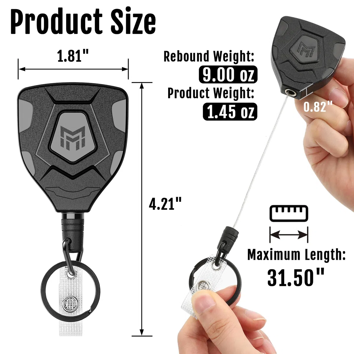 MNGARISTA Strapazierfähiger einziehbarer Schlüsselanhänger mit Gürtelclip, Ausweisrolle, Ausweishalter mit 80 cm Stahlkordel und Schlüsselring, 226.8 g Zugfestigkeit, 2er-Pack
