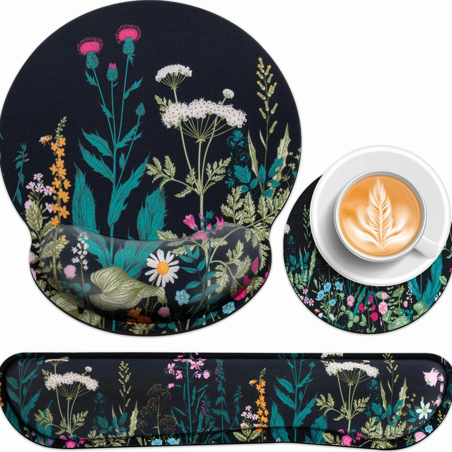 3-in-1 Mousepad Set,Mauspad mit Gelkissen+Handballenauflage Tastatur+Untersetzer,Mauspad XXL mit Rutschfester,Ergonomisches Mauspad,Schmerzlinderung Maus Pad für Spiele,Zuhause,Büro