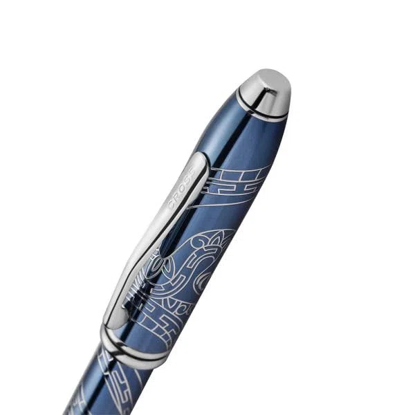 Cross Townsend Rollerball Sonderedition 'Jahr der Schlange' (Strichstärke M, Schreibfarbe schwarz, dokumentenecht, Premium Geschenkbox) durchscheinender blauer Lack mit verchromter Gravur