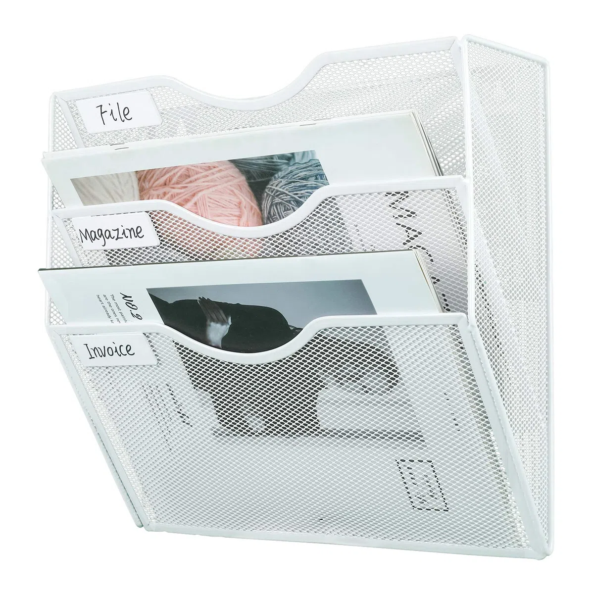 PAG Wandhalterung Dokumentenablage,Zeitschriftenhalter Wand, Wandorganizer Büro Zeitungshalter mit 3 Ebenen,für Zeitschriften/Brief/Zeitung/Notizbuch,Weiß