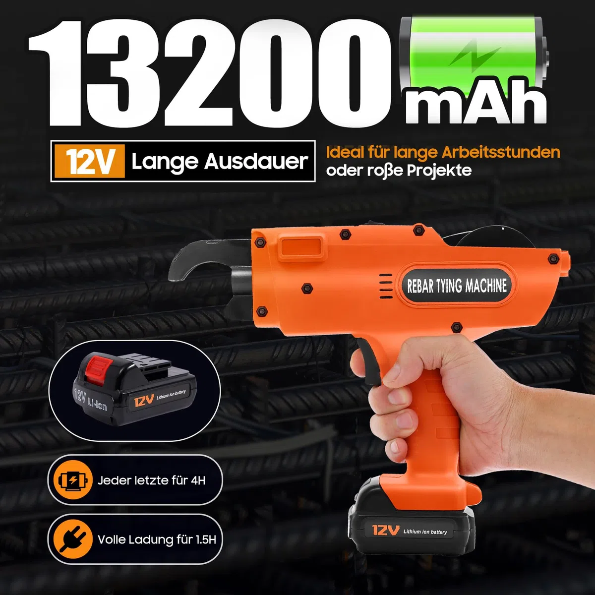 Bewehrungsverbinder, Elektrische Rebar Bindemaschine 8mm-34mm 12V Rebar Drahtbinder 8mm-34mm Automatische Drahtbindemaschine Handheld Vollautomatisch Building Tying Maschine