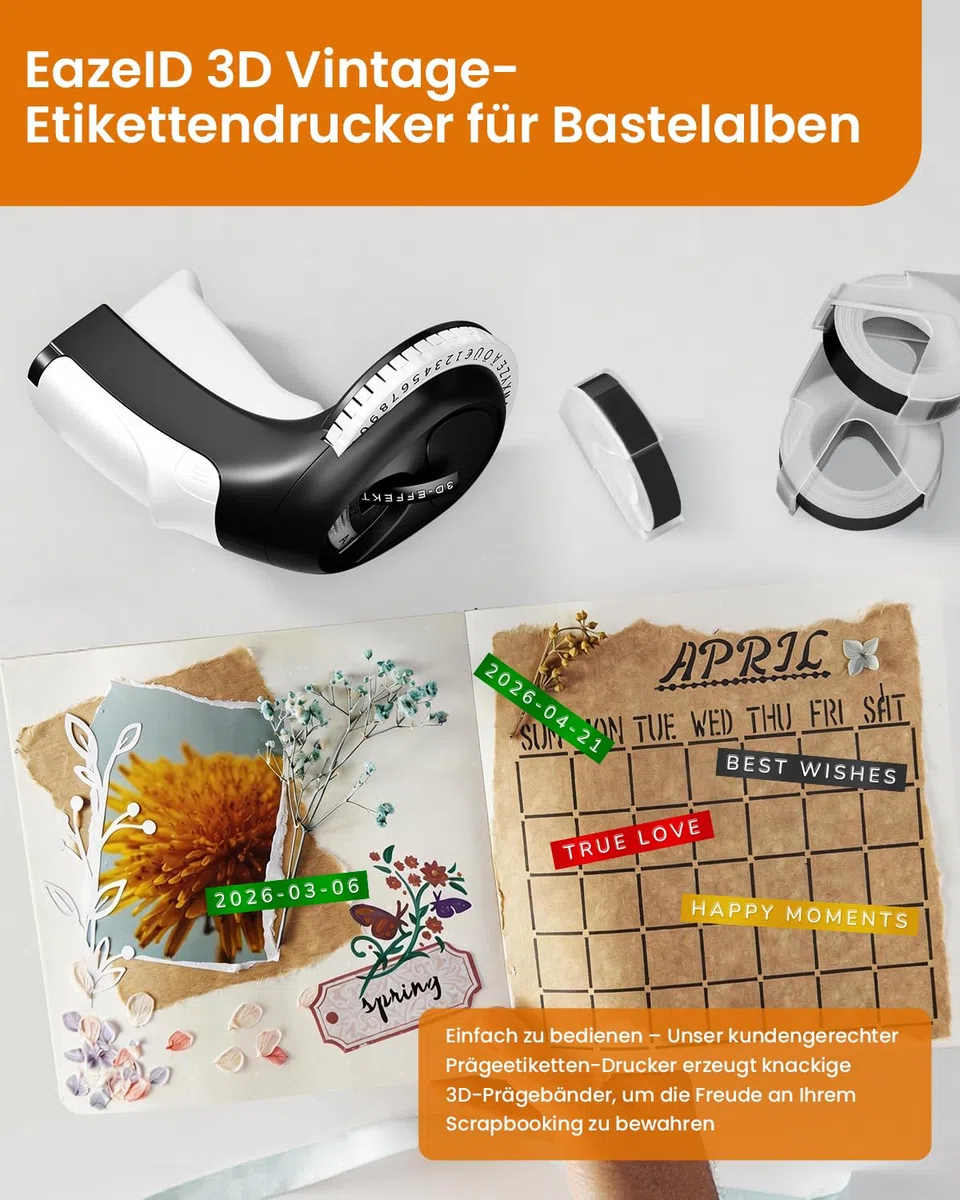 Prägegerät Beschriftungsgerät, Retro 3D Prägegerät, Vintage Etikettiergerät mit 3 Schwarzes Band Wasserfesten – Omega S Für Bastelset, Kinder DIY-Projekte, Zuhause, Büro & Schule