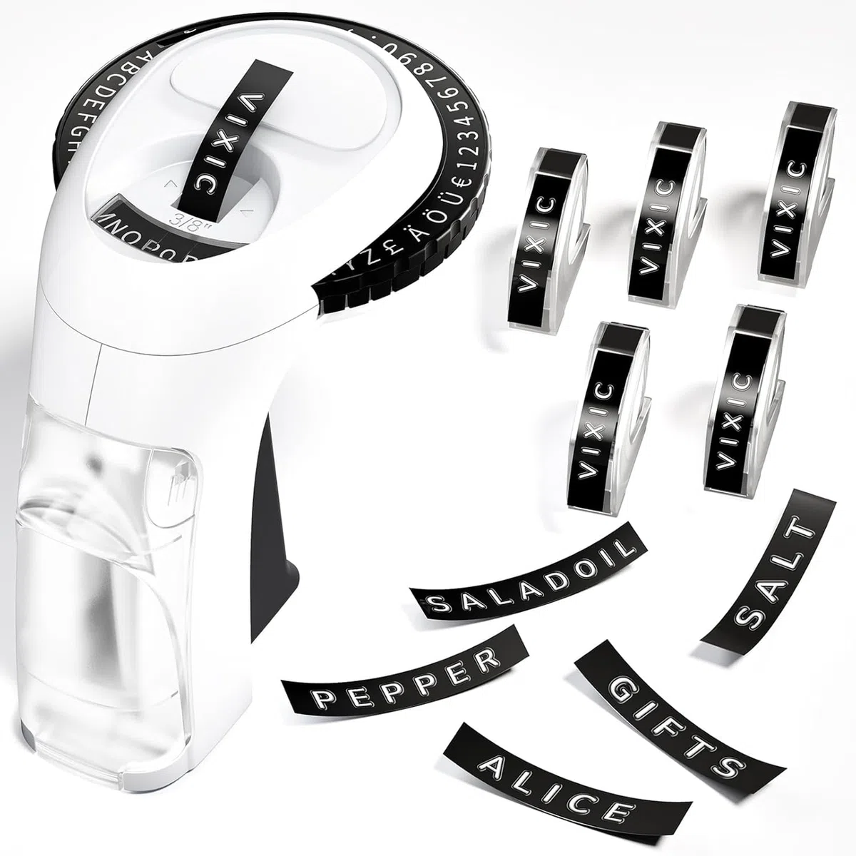 Vixic Prägegerät 3D, Beschriftungsgerät Prägegerät Retro, Etikettiergerät Vintage mit 5 Rollen Schwarzes Band Embossing Machine für zu Hause und DIY (Schwarz)