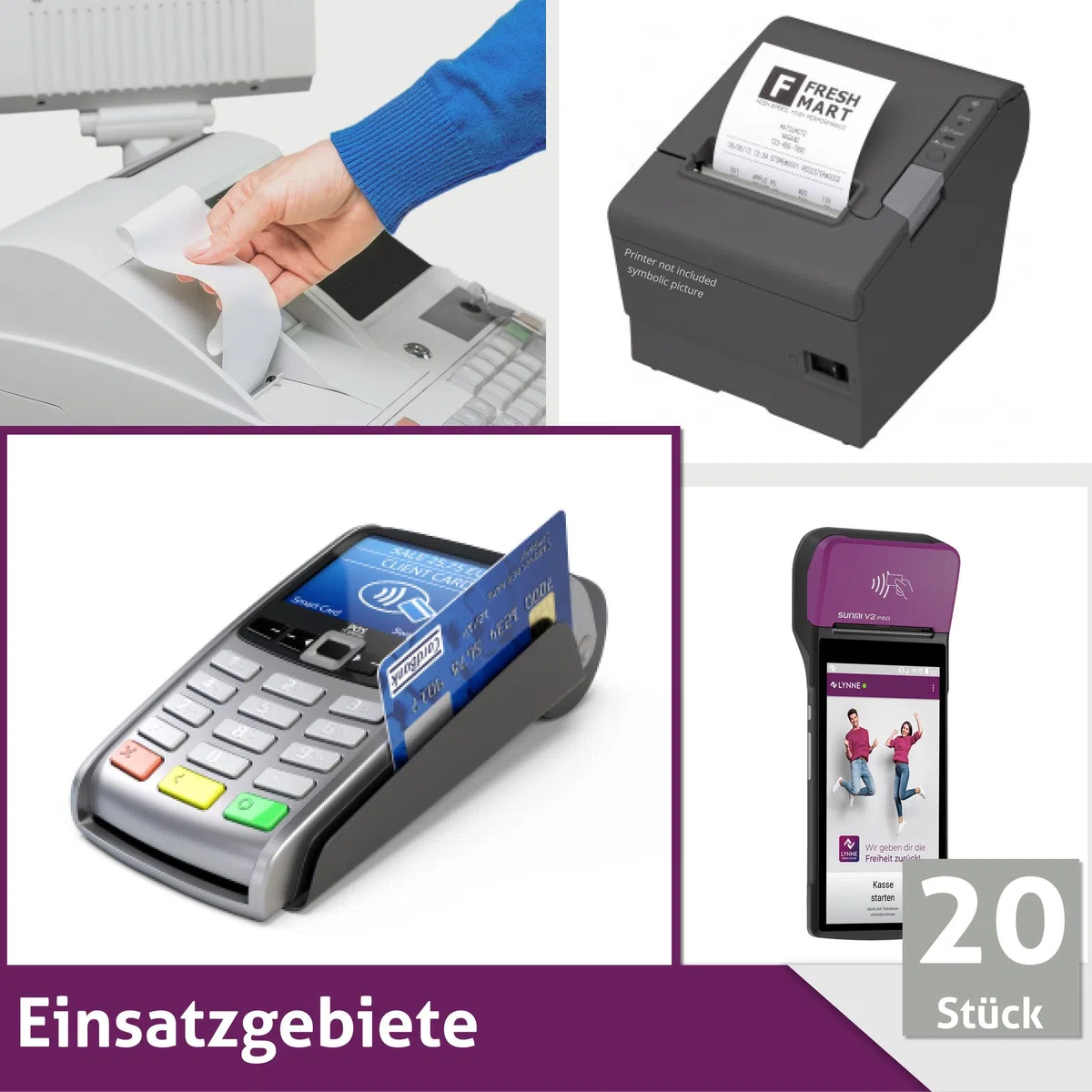 Ec-Cash Thermorollen 57mm x 14m x 12mm - Kassenrollen - Thermopapier - Bonrollen für Bankomat - Kredit-Kartenlesegeräte (57x35x12) – mit SEPA-Lastschrifttext (20 Rollen)