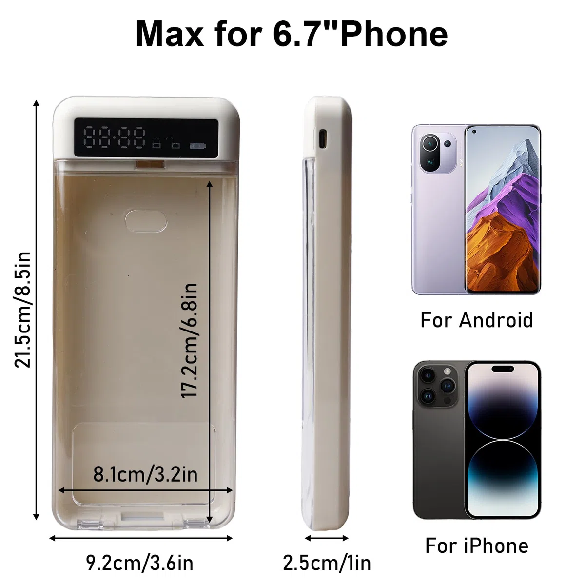 Handy-Sperrbox mit Timer, Handy Gefängnis, Telefon Safe Box zur Selbstkontrolle, Verschlüssbare Handy Safe Box, Telefonschlossbox Kompatibel mit iPhone & Android Smartphones (bis 6.7 Zoll)
