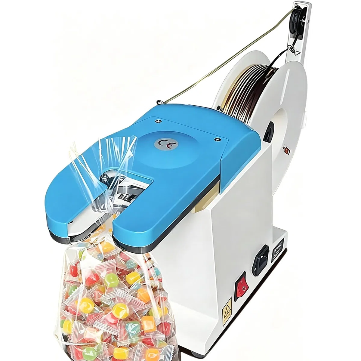 Bindemaschine, 0,1–1,2 mm Bündelbereich, 40 Bündel/min, leichtes Aluminium für Lebensmittel, Schreibwaren, Blumen, Einzelhandel, Verpackung, halbmanuell, Beutelverschluss, Bündelung