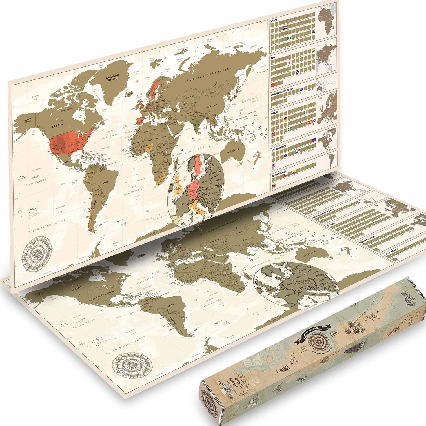Scrape Off World Map Vintage - XXL Weltkarte zum frei Rubbeln 100 x 45 cm - Rubbel Landkarte Deluxe Wandbild