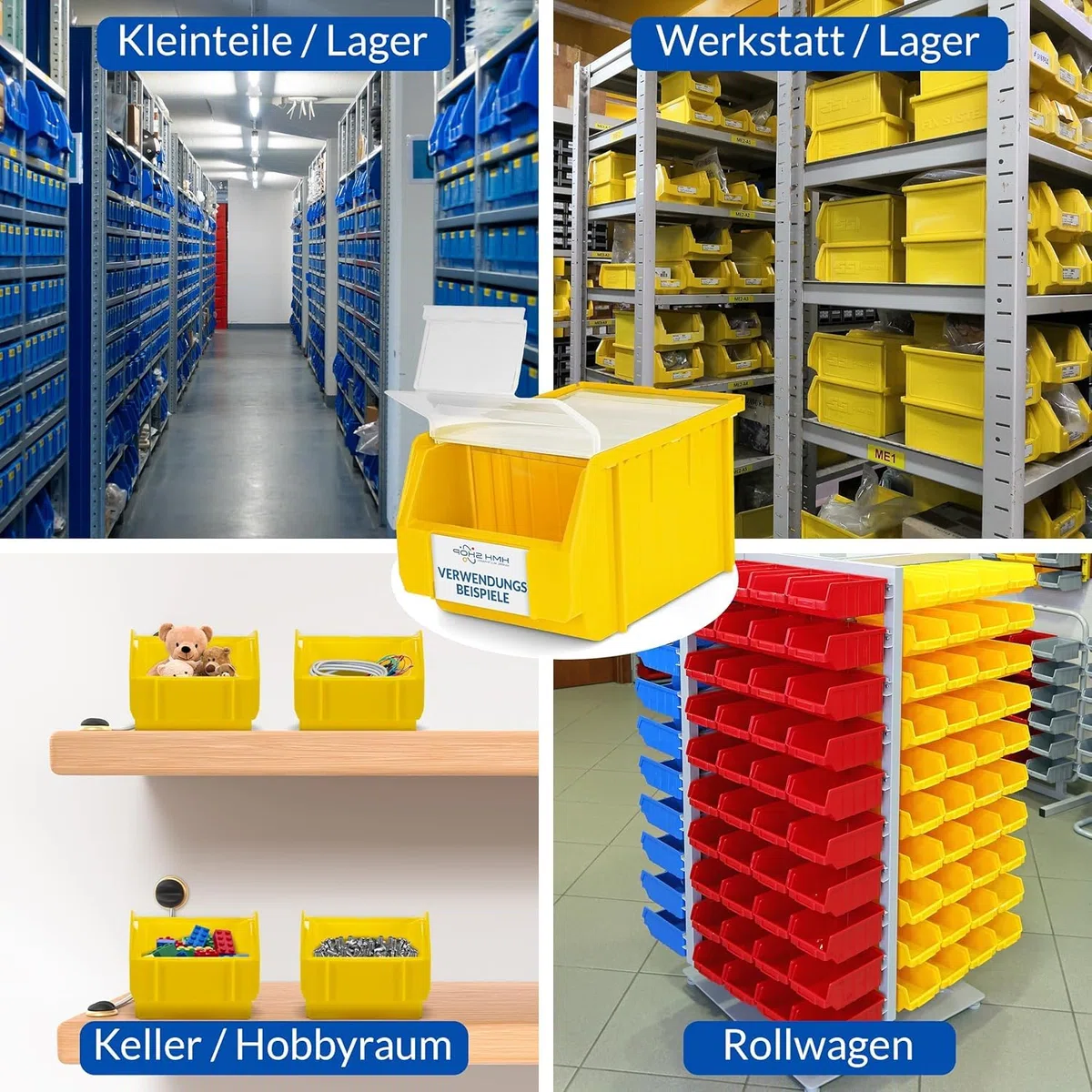 HMH 18x Stapelboxen Größe S Werkstatt Garage Keller Sichtlagerboxen 161x105x75mm Lagerboxen GELB Sichtlagerkästen Kleinteile Aufbewahrung