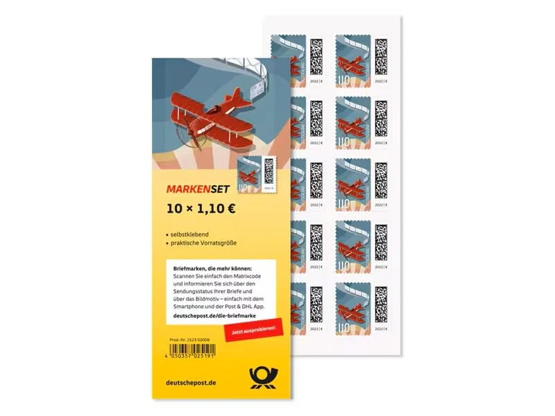 Deutsche Post Briefmarken 10x 1,10€ Briefmarken selbstklebend, für Kompaktbriefen bis 50 g innerhalb Deutschlands, 10er-Set Briefmarke zu 1,10 Euro