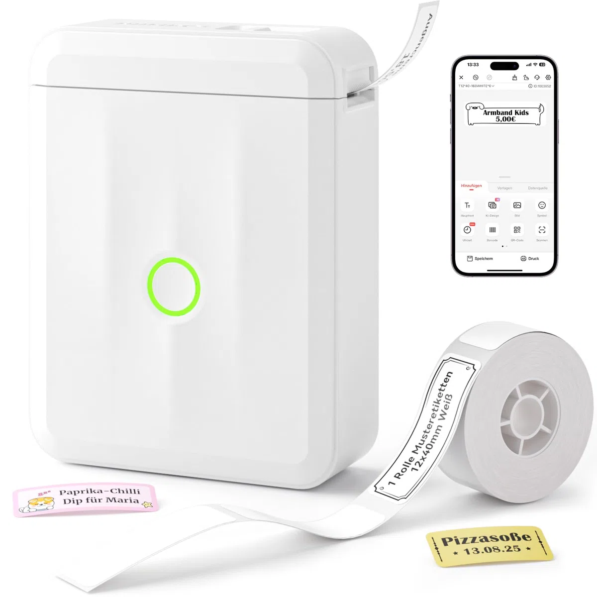 NIIMBOT Etikettendrucker D110 Upgrade, Mini Bluetooth Etikettiergerät Beschriftungsgerät Selbstklebend, Tragbares Sticker drucker Label Printer mit iOS Android, Geeignet für Zuhause Schule Büro, Weiß