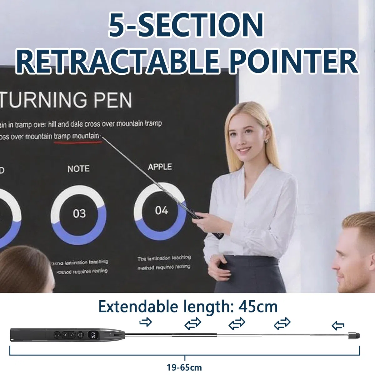 Presenter - 2,4 Ghz Usb PräSentator Mit 3-Stufigem Rotlicht-Laser | Ausziehbarer Zeigestab | 199-Minuten Countdown Timer | Kompatibel Mit Windows/Mac/Linux & Powerpoint/Keynote/Google Slides (schwarz)