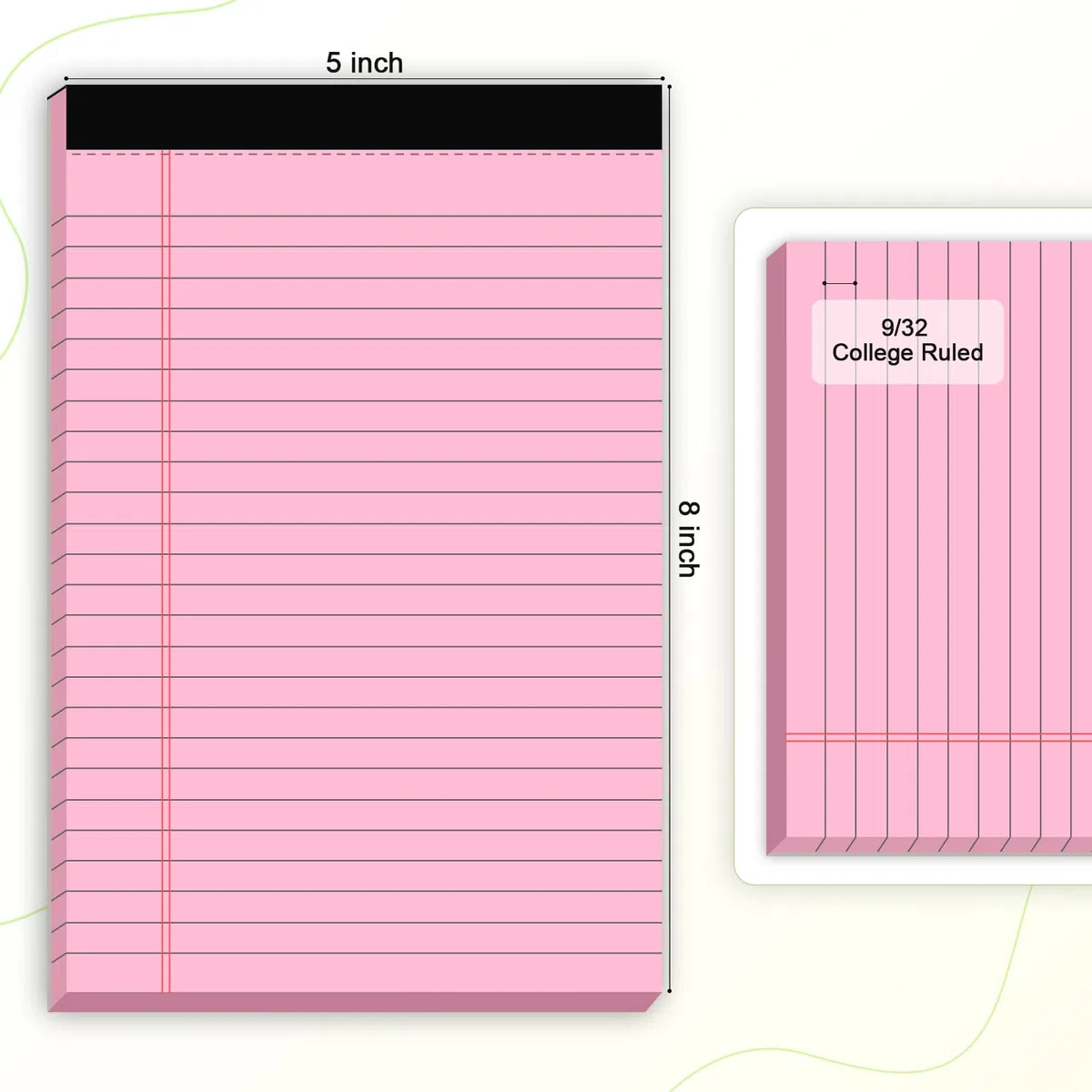 AILZFEI 6 kleine Notizblöcke, 12,7 x 20,3 cm, liniert, Pink, Notizblöcke, 6 Stück, Lernrücken-Schreibblöcke, 5 x 8 Rechtsblöcke, perforiert, schmal, liniert, rosa