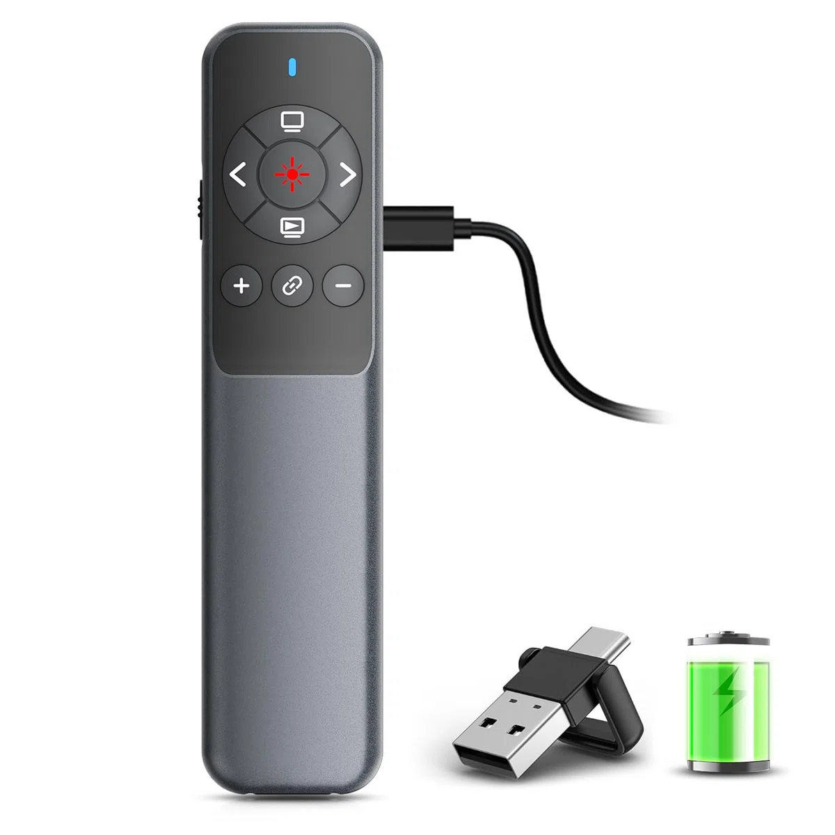 VOVIGGOL Wiederaufladbar Wireless Presenter Powerpoint Fernbedienung Laptop, USB Typ C 2 in 1 PPT Präsentation Fernbedienung Klicker Präsentator Pointer für Präsentationen Windows Mac Linux