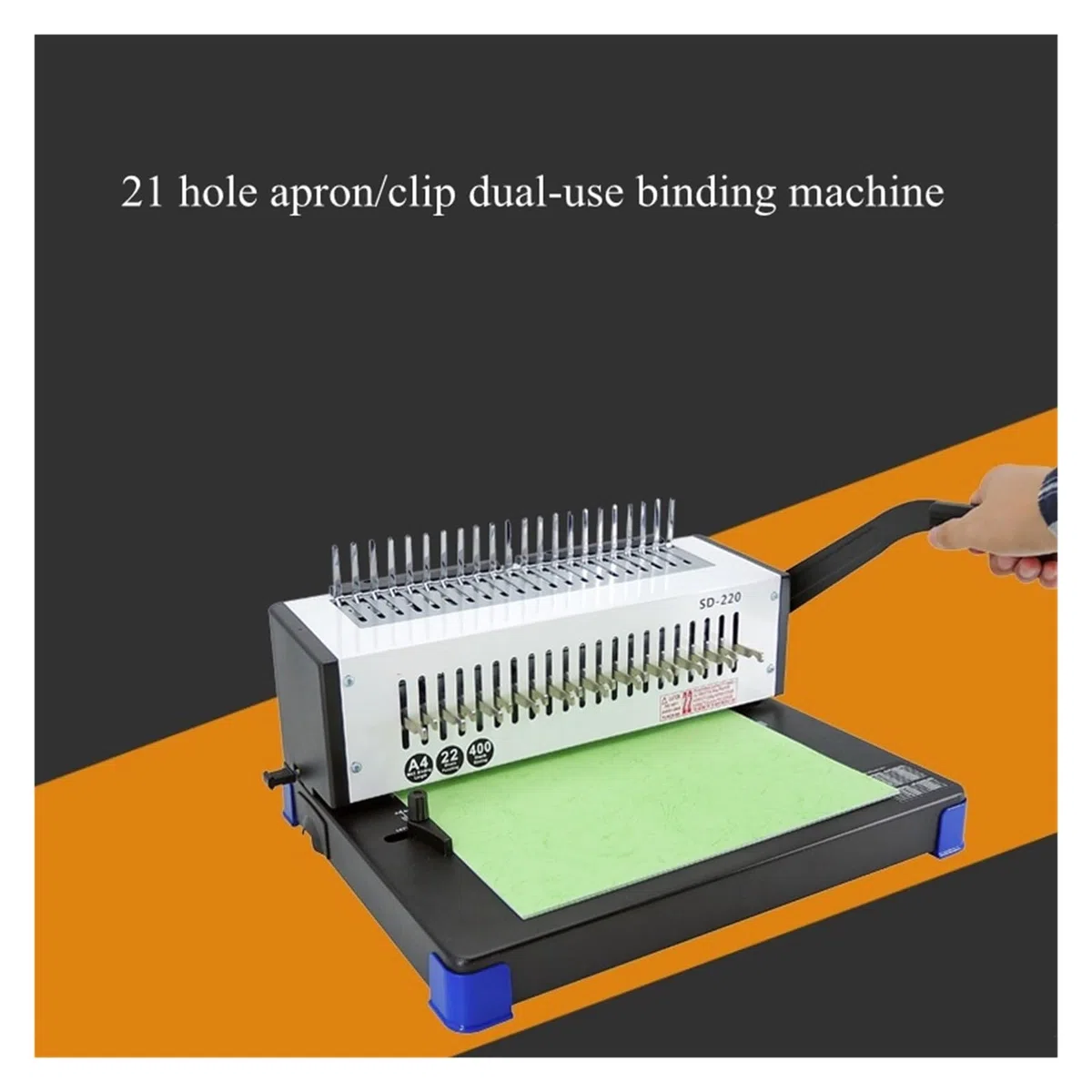 Bindegerät, Manuelle Stanz- und Bindemaschine mit 21 Löchern, dicker Kamm, A4-Papierdokumenten-Schürzenclip-Bindemaschine SD-220, für A4, A5 oder kleinere Formate