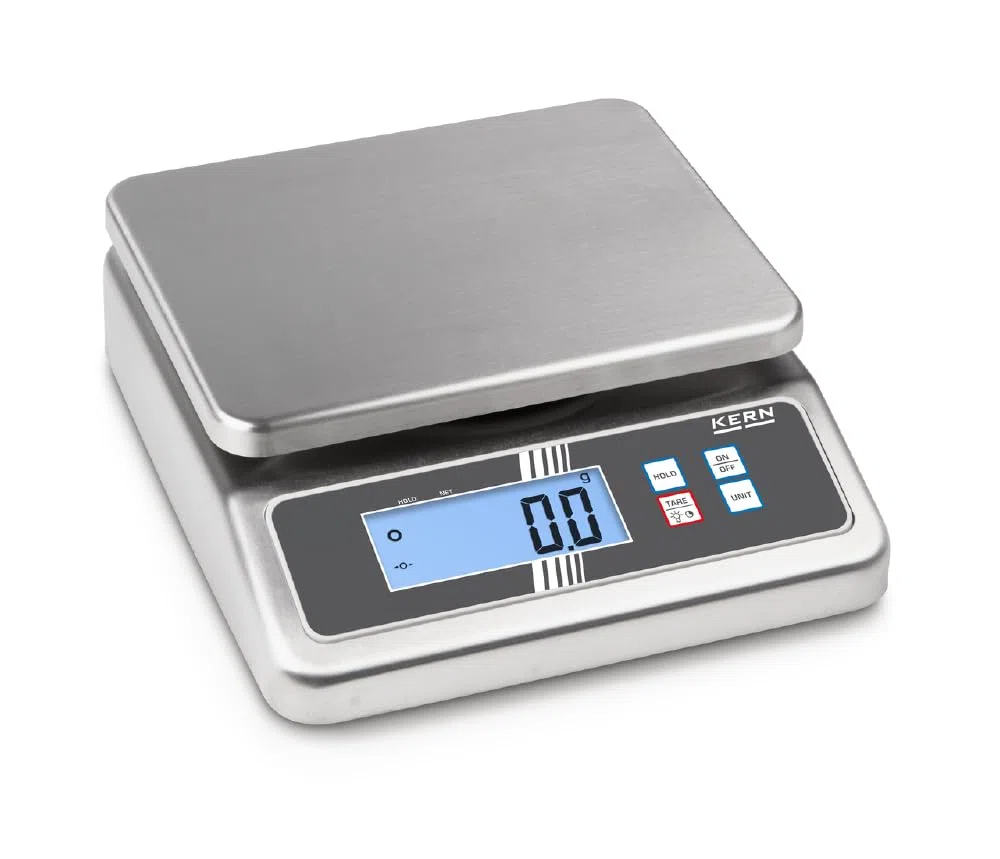 KERN Kompakte Edelstahl-Tischwaage mit Großen Wägebereichen und Schutzart IP67 Gegen Staub und Spritzwasser, Wägebereich 16/30kg, Ablesbarkeit 2/5g