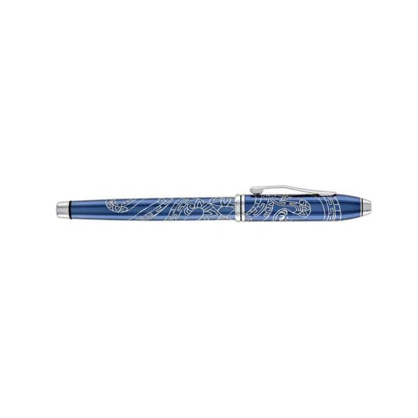 Cross Townsend Rollerball Sonderedition 'Jahr der Schlange' (Strichstärke M, Schreibfarbe schwarz, dokumentenecht, Premium Geschenkbox) durchscheinender blauer Lack mit verchromter Gravur
