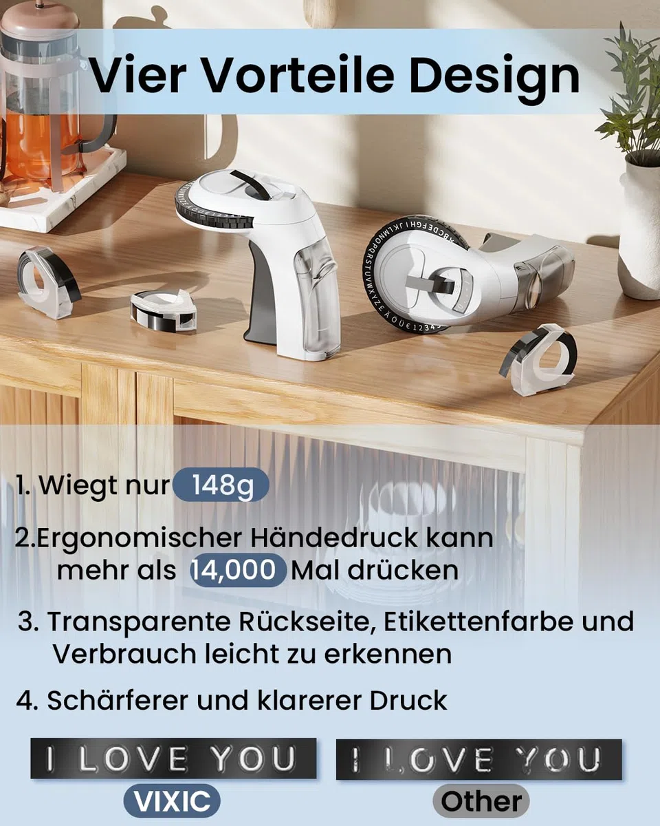 Vixic Prägegerät 3D, Beschriftungsgerät Prägegerät Retro, Etikettiergerät Vintage mit 5 Rollen Schwarzes Band Embossing Machine für zu Hause und DIY (Schwarz)