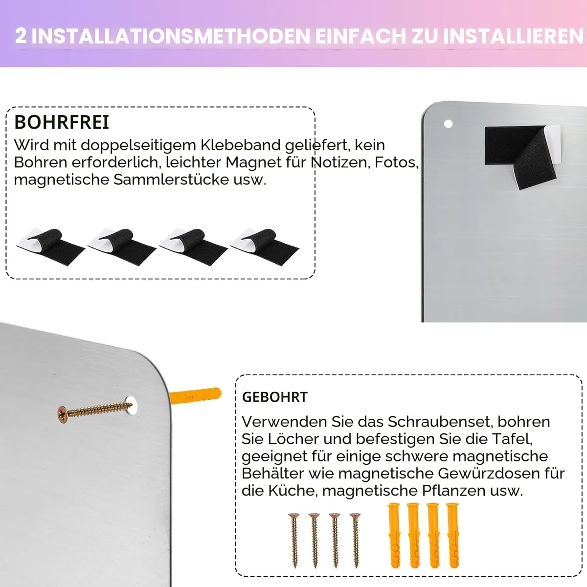 Lawei 2 Stück Magnettafel Magnetboard, 43,5 x 30 cm Magnetische Metalltafel Wandtafeln Magnetwand Magnetische Kreidetafel zum Präsentieren von Notizen, Fotos, Gewürzgläsern