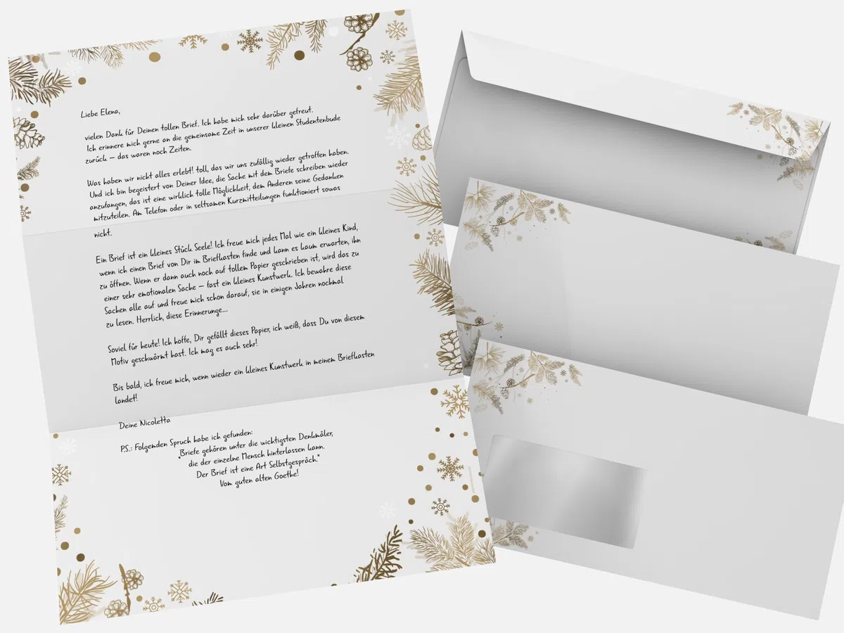 Weihnachtsbriefpapier mit Umschlägen | Tannenzapfen | 500 Blatt Motivpapier A4 und 500 Kuverts ohne Fenster | weihnachtliches Briefpapier