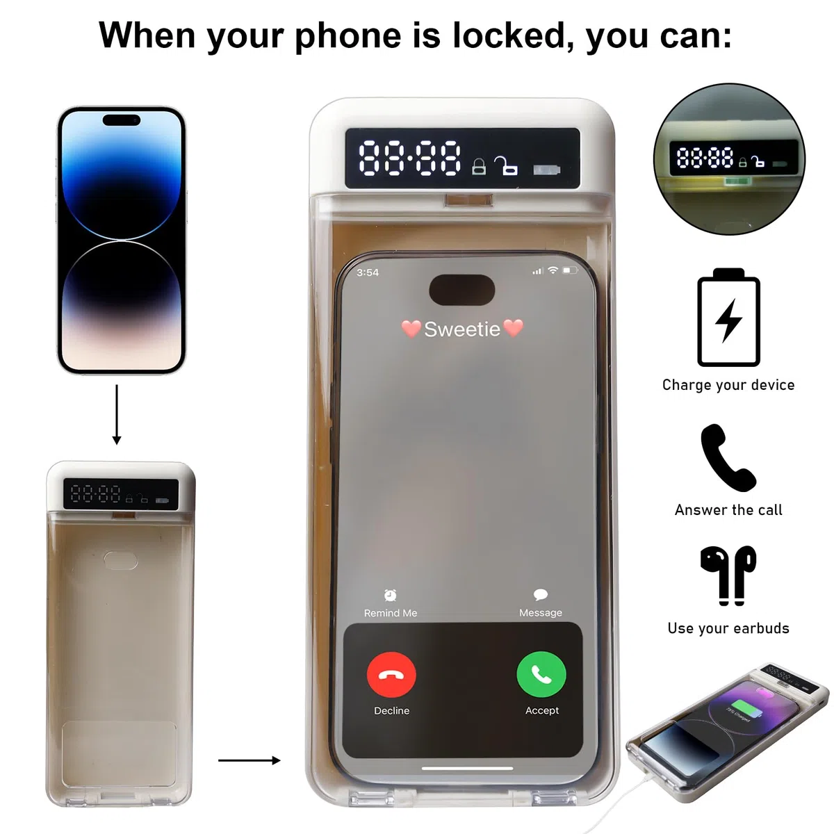 Handy-Sperrbox mit Timer, Handy Gefängnis, Telefon Safe Box zur Selbstkontrolle, Verschlüssbare Handy Safe Box, Telefonschlossbox Kompatibel mit iPhone & Android Smartphones (bis 6.7 Zoll)