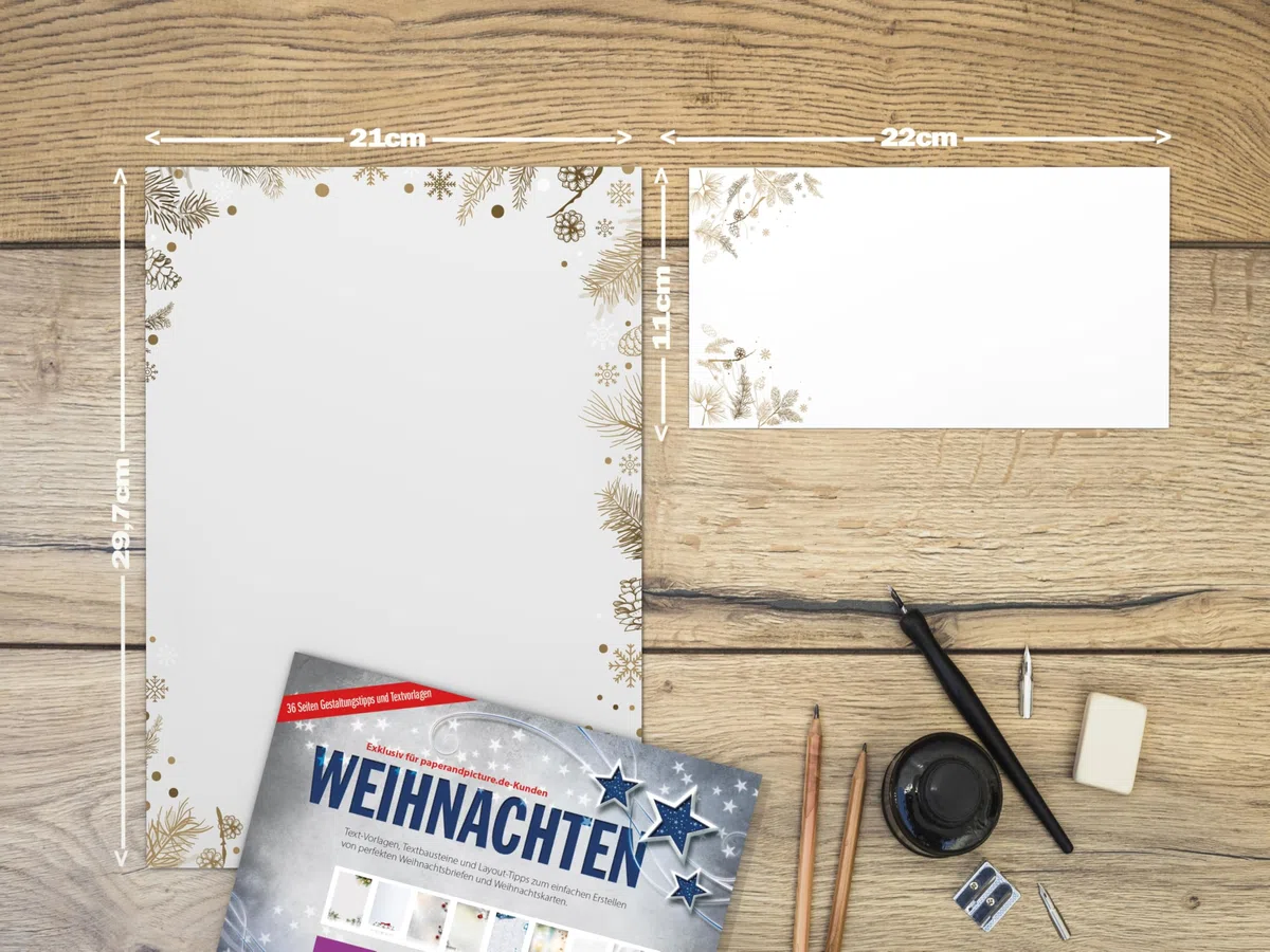 Weihnachtsbriefpapier mit Umschlägen | Tannenzapfen | 500 Blatt Motivpapier A4 und 500 Kuverts ohne Fenster | weihnachtliches Briefpapier