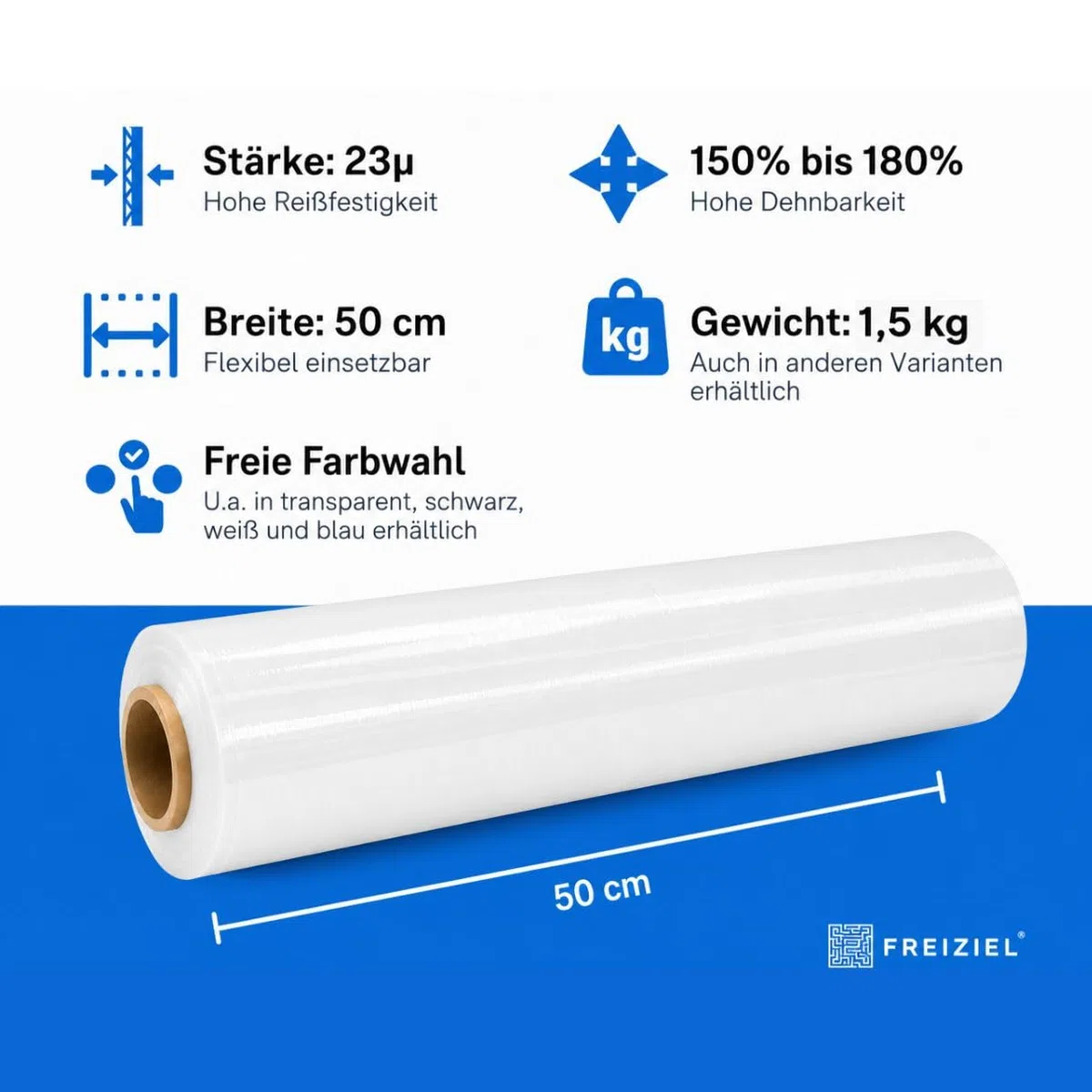1x Stretchfolie 50cm 1,5 kg 23my Wickelfolie, Packfolie, Folie für Möbel und Umzug (Weiß)