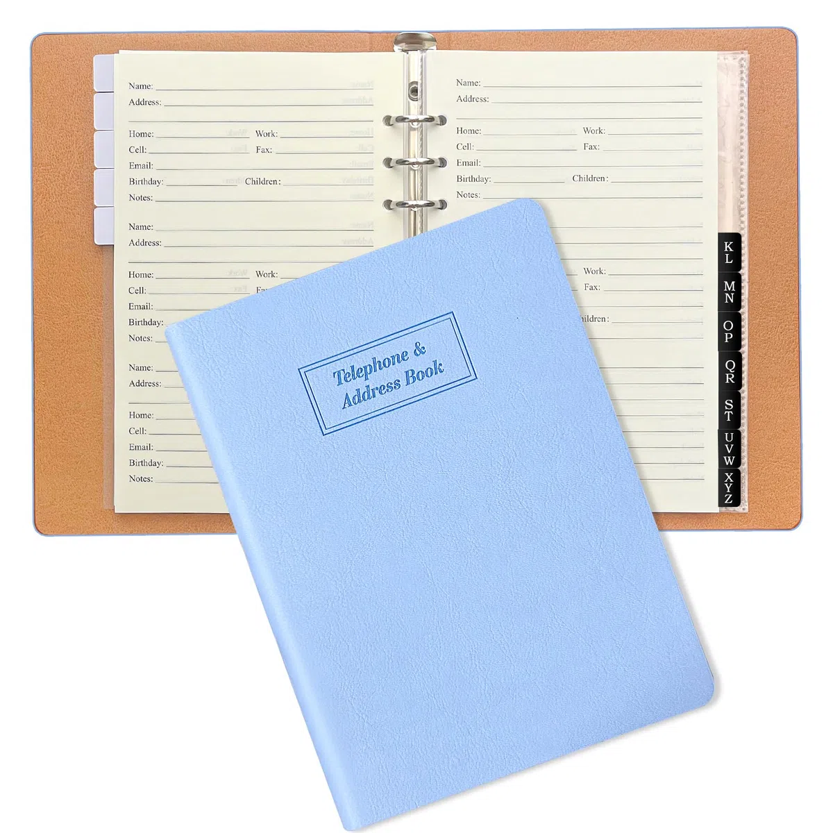 Nachfüllbares Adressbuch mit alphabetischen Registerkarten, 648 Eintrittsräume Großdruck Kontaktadresse/Telefonbücher, Blau PU-Leder Hardcover A5 6 Ring Adressbuch Binder für Senior Home Office