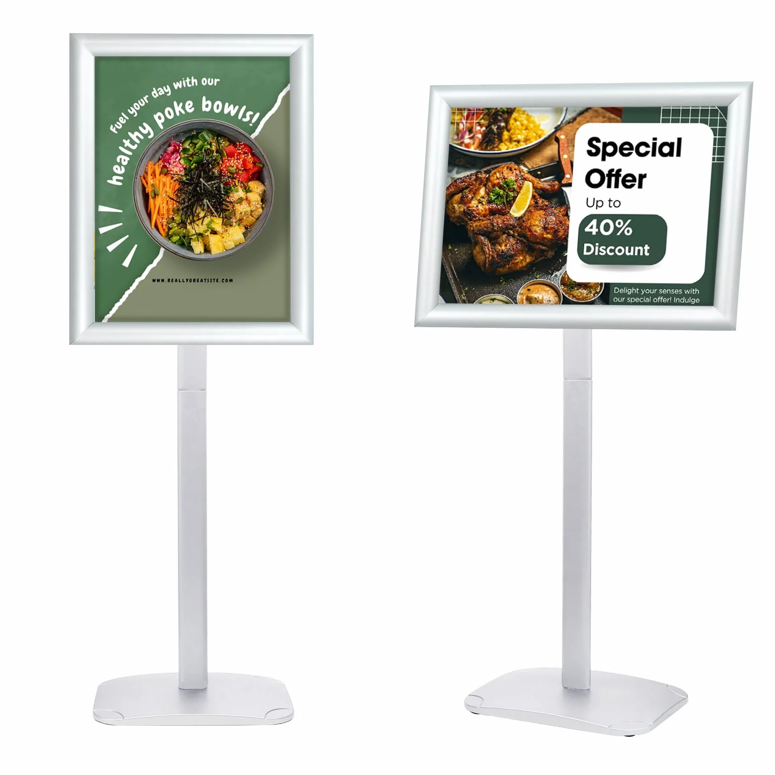 Infoständer DIN A3, Plakatständer mit stabiler Basis, bodenstehender Posterständer für Menü/Mitteilungen/Display, Outdoor-Willkommensschild-Halter, Ständer für Plakate und Werbung, Silber