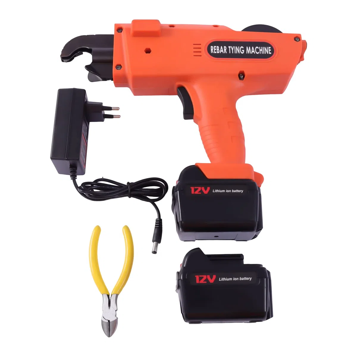 Bewehrungsverbinder, Elektrische Rebar Bindemaschine 12V 6-25mm Handheld Rebar Tier Tool, Bindemaschine Handheld, mit Ladegerät und 2x Akku, Orange