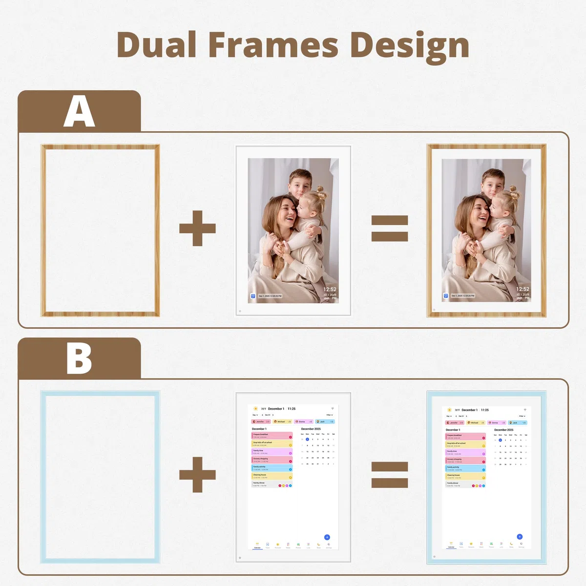 Dragon Touch 10,1 Zoll Digitaler Kalender, Wand- und Schreibtischaufwand mit doppelten austauschbaren Schnapprahmen, intelligenter Familienplaner, Digitaler Bilderrahmen für Mutter, Frauen