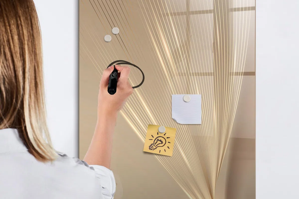 Großes Glas-Magnetboard inkl. Neodym-Magnete, Marker & Schwamm | Robuste Glasfläche | Perfekt für Wandmontage in Büro, Schule & Küche- 60x120cm - Abstraktes Licht