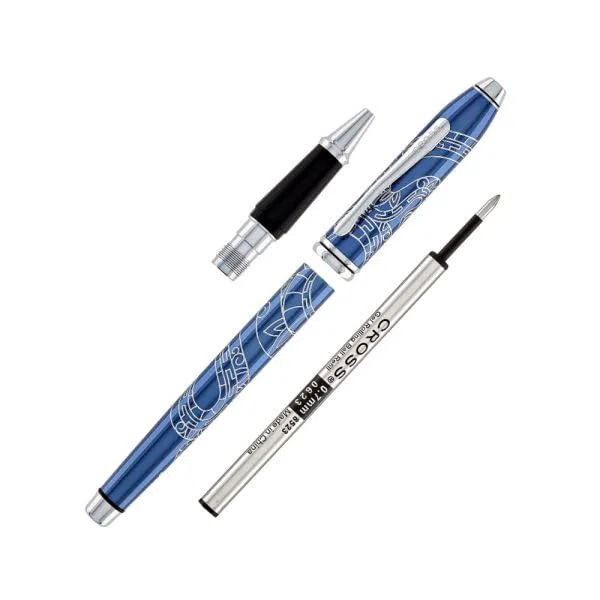 Cross Townsend Rollerball Sonderedition 'Jahr der Schlange' (Strichstärke M, Schreibfarbe schwarz, dokumentenecht, Premium Geschenkbox) durchscheinender blauer Lack mit verchromter Gravur