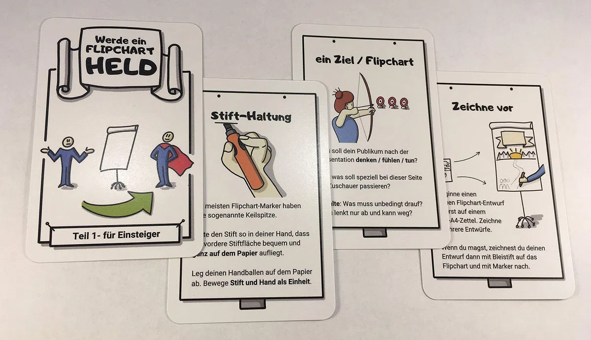 Flipchart Karten Set | Werde ein Flipchart Held | 32 Karten | Schritt-für-Schritt Anleitungen | Zeichnen lernen für Erwachsene auf Flipchart Papier