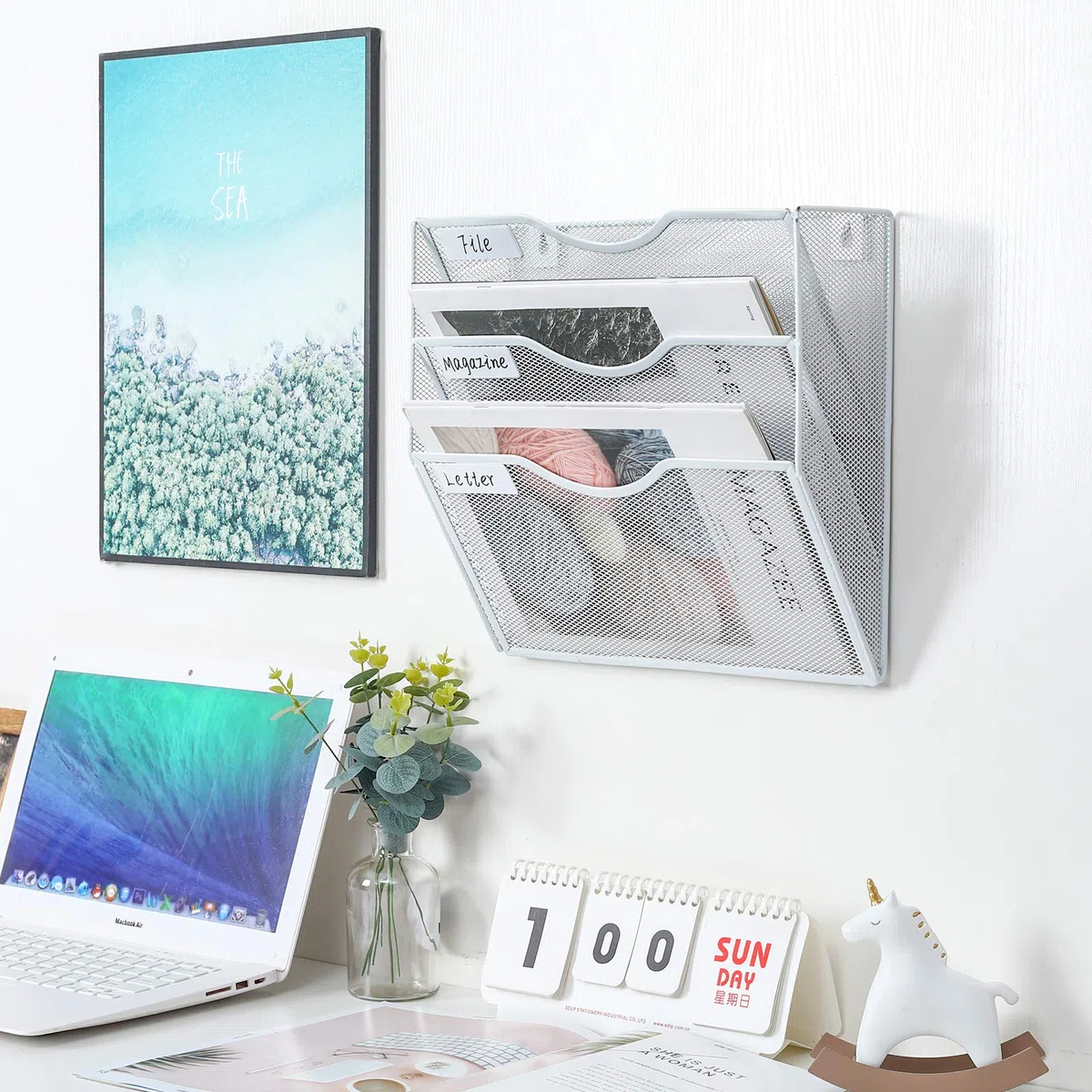 PAG Wandhalterung Dokumentenablage,Zeitschriftenhalter Wand, Wandorganizer Büro Zeitungshalter mit 3 Ebenen,für Zeitschriften/Brief/Zeitung/Notizbuch,Weiß
