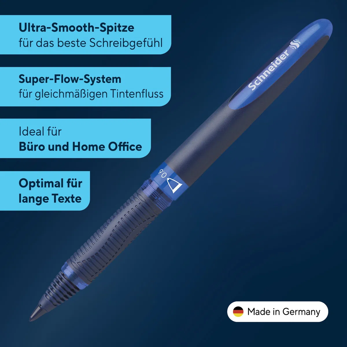 Schneider 183003 One Business Tintenroller (dokumentenecht mit 0,6 mm Strichstärke, Made in Germany) 10er Pack, blau