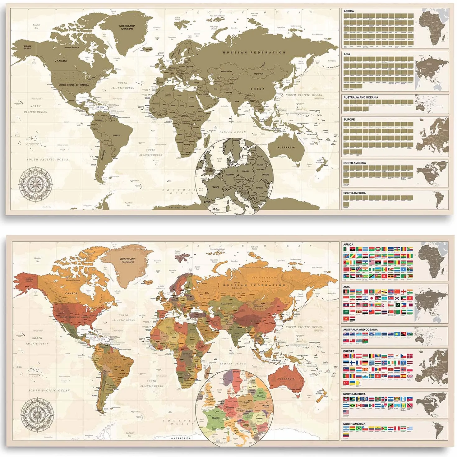 Scrape Off World Map Vintage - XXL Weltkarte zum frei Rubbeln 100 x 45 cm - Rubbel Landkarte Deluxe Wandbild