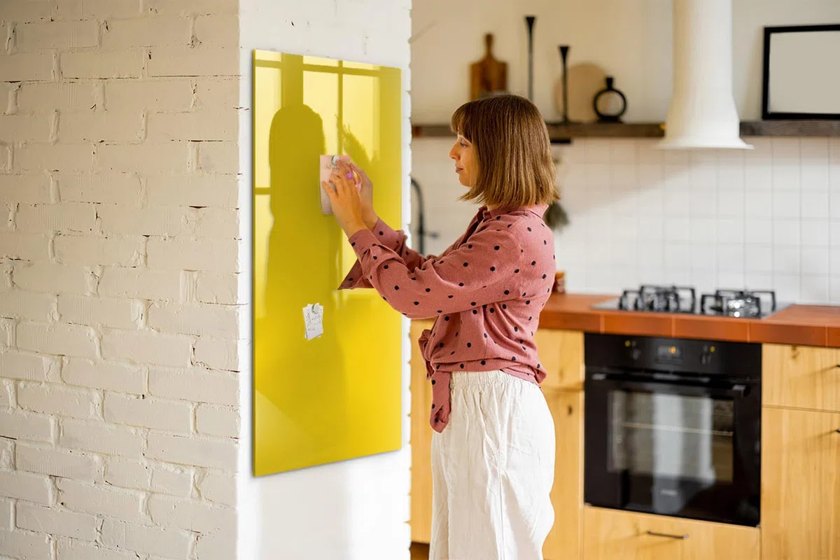 Premium Glas-Magnetboard hochformat | Magnetische Schreibtafel aus Glas | Ideal für Organisation & kreative Planung - 60x120cm Hellgelbe Farbe