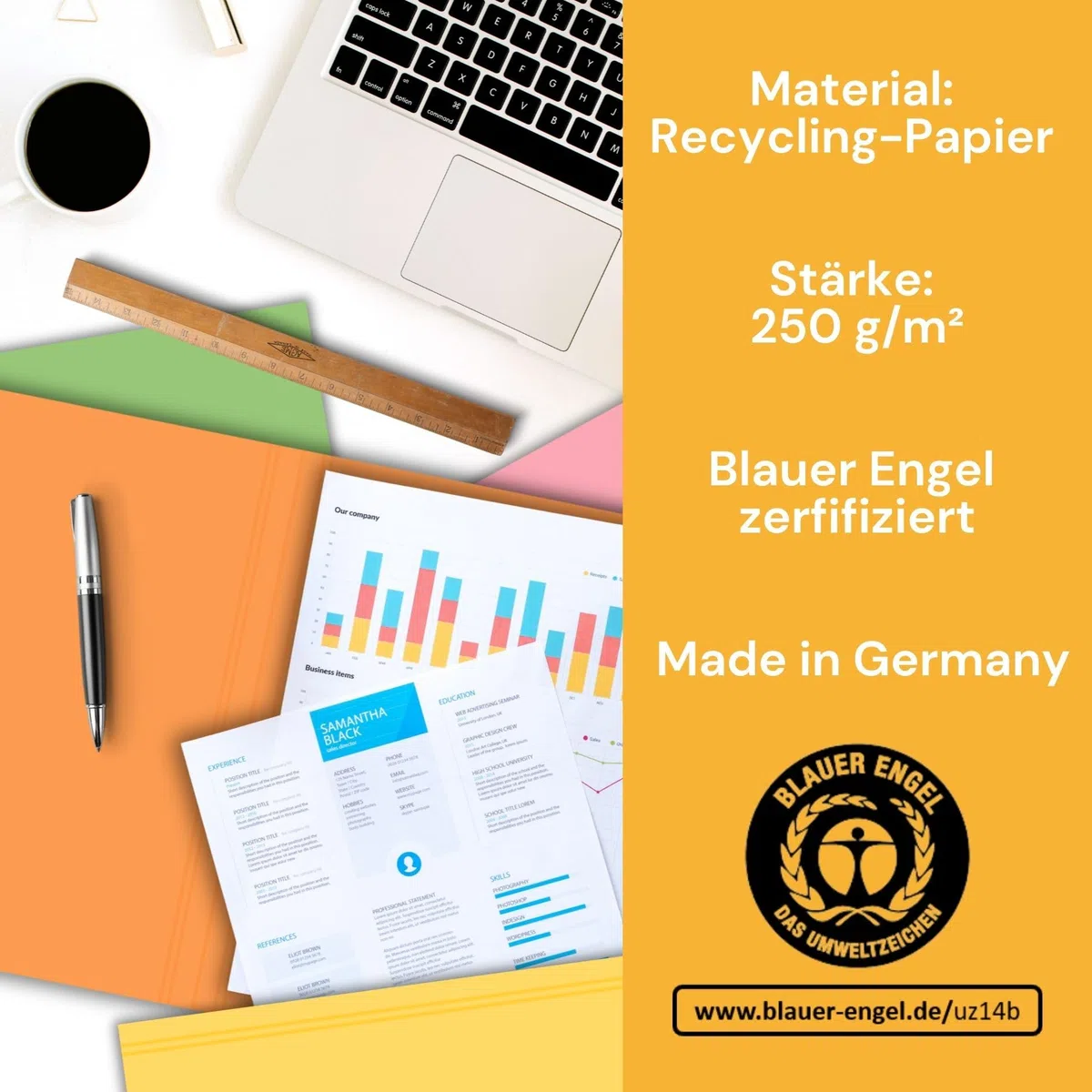 perfect line - 48 Aktendeckel DIN A4 - stabile Papp-Hefter aus Recyclingkarton, 250g/m², diverse Farben - umweltfreundlich, Blauer Engel zertifiziert