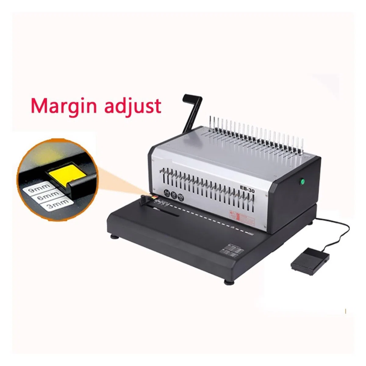 Bindegerät, Elektrische Kammbindemaschine EB-30 A4-Stanzmaschine 21 Löcher Gummiringclips Dual-Use-Bindemaschine, für A4, A5 oder kleinere Formate