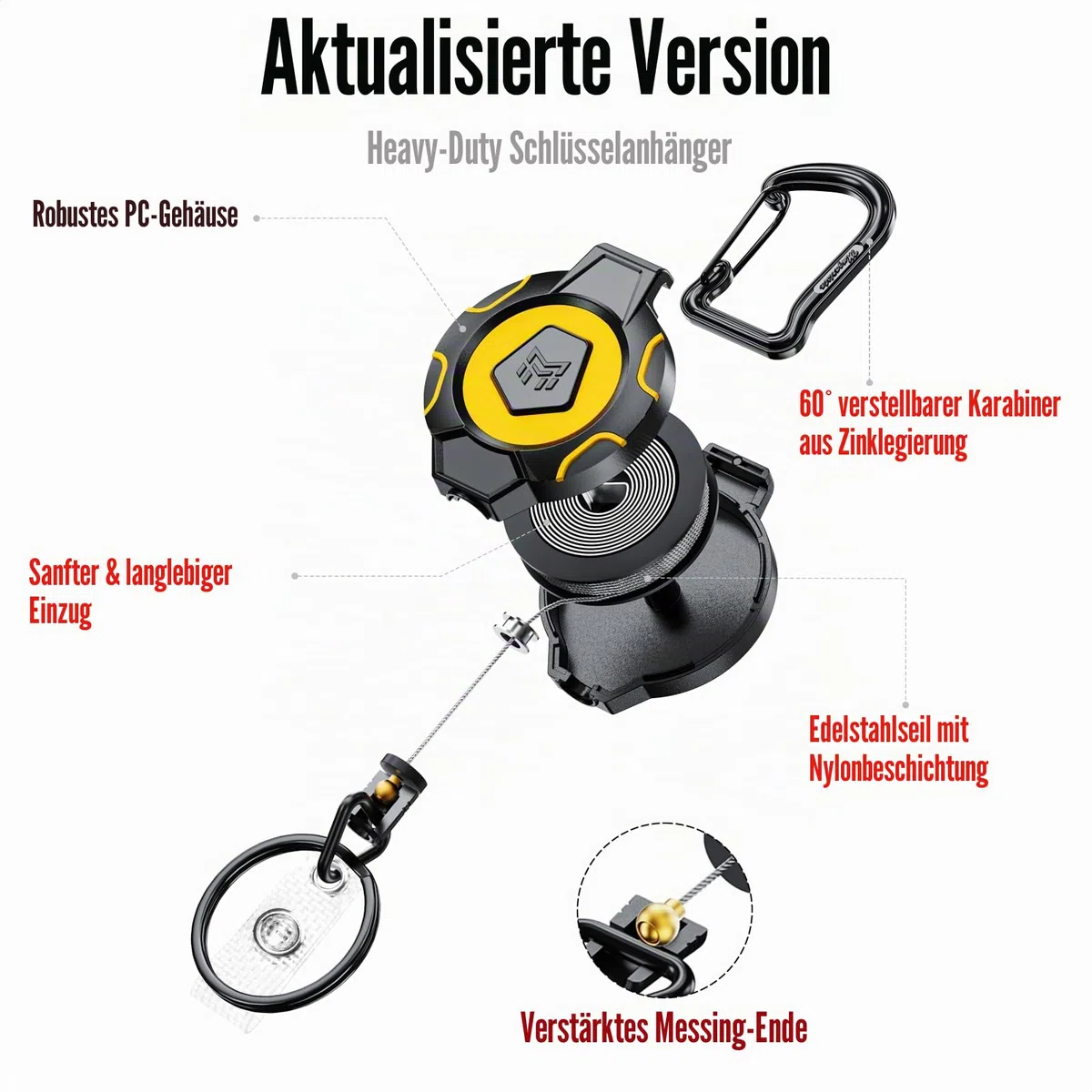 MNGARISTA 2er-Pack Verstärkter einziehbarer Schlüsselanhänger,283,5 g Schrumpf,31.5cm Stahlschnur,Taktische ID-Ausweishalter Ausziehbar,einziehbarer Schlüsselring