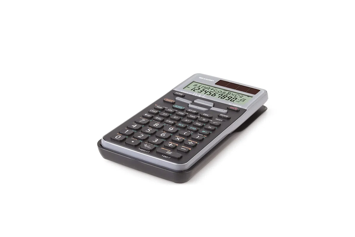 Sharp EL-520TG-GY Wissenschaftlicher Schulrechner (D.A.L.-Eingabe, Solar-/Batteriebetrieben) Silber