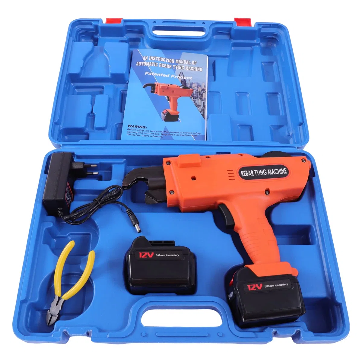 Bewehrungsverbinder, Elektrische Rebar Bindemaschine 12V 6-25mm Handheld Rebar Tier Tool, Bindemaschine Handheld, mit Ladegerät und 2x Akku, Orange