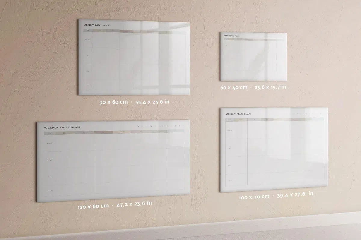 Magnetisches Glasboard mit starken Neodym-Magneten & Marker-Set | Abwischbar, modern & langlebig | Perfekt für Büro, Besprechungen & Homeoffice- 120x60 - Minimalistisches Menü