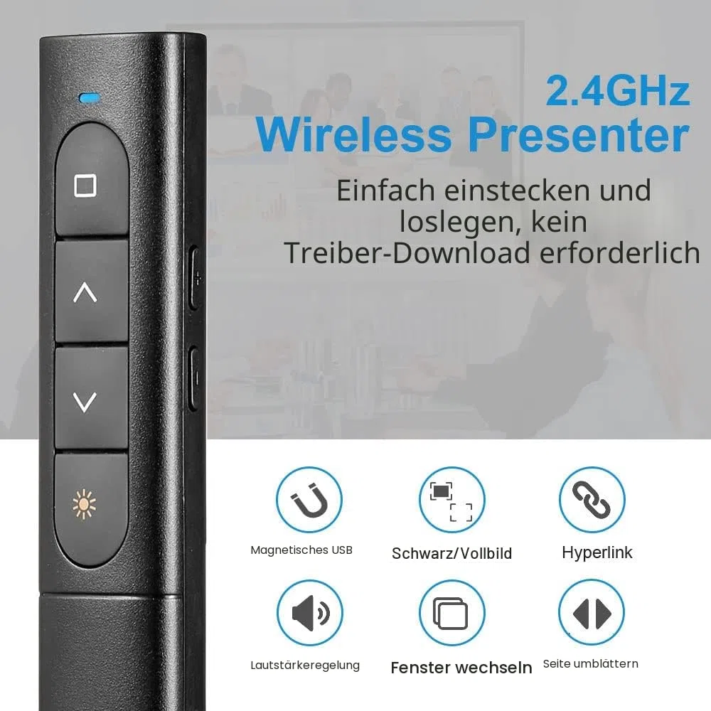 USB/Type-C 2-in-1 Wireless Presenter Aufla-dbarmit Hyperlink Lautstärkeregler, 2.4Ghz Powerpoint Fernbedienung Pointer für Präsentationen Klicker, Kabelloser Präsenter für Mac Laptop