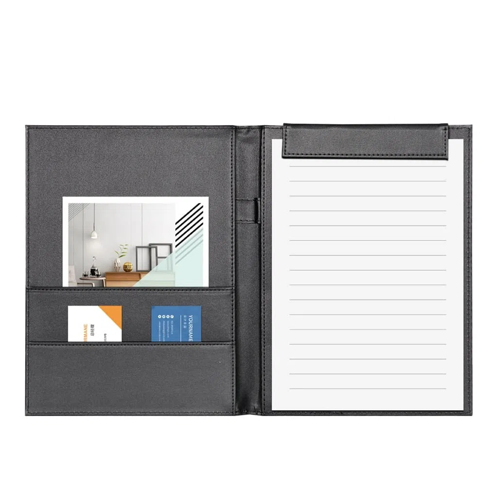 A4 Aktenordner Klemmbrett Schreibblock Memo-Clipboard Doppelclips Leder Multifunktionaler Ordner Utility Konferenzclip (Farbe: Svart, Größe: 23 * 32 cm) (Svart 23 * 32 cm)