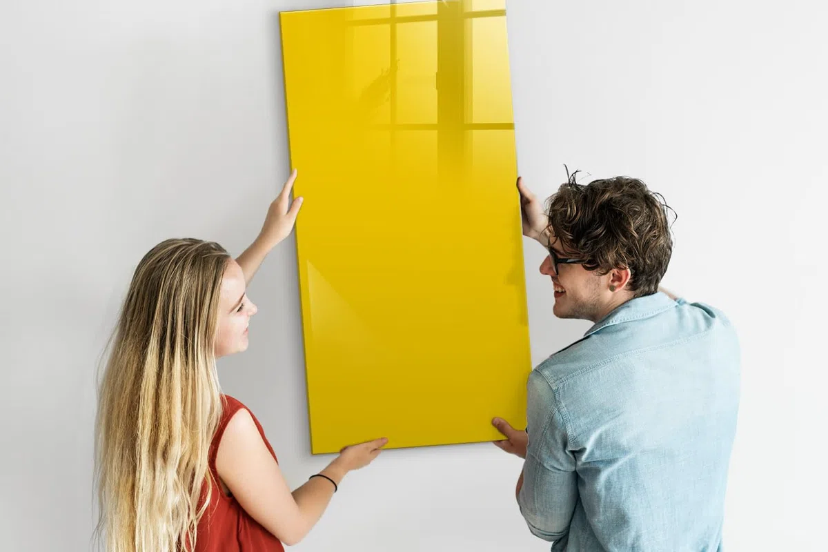 Premium Glas-Magnetboard hochformat | Magnetische Schreibtafel aus Glas | Ideal für Organisation & kreative Planung - 60x120cm Hellgelbe Farbe
